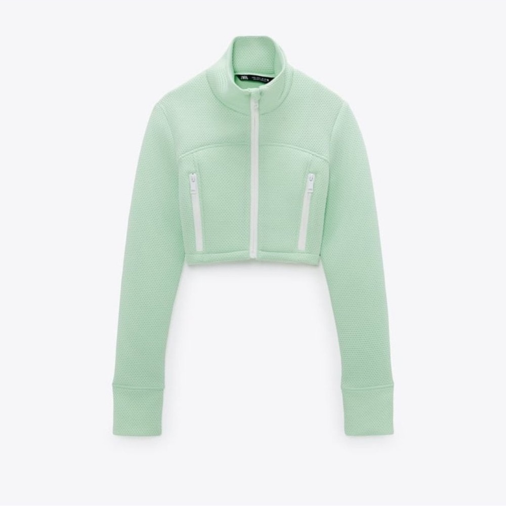 Zara apple green cropped athletic jacket